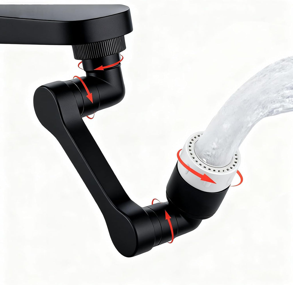 1440° Rotatable Faucet Extender - Universal Kitchen Sprayer, 2 Modes Splash Water Aerator, 1080°+360° Rotating Sink Faucet Aerator Extension, Swivel Faucet Adapter for Kitchen/Bathroom Black