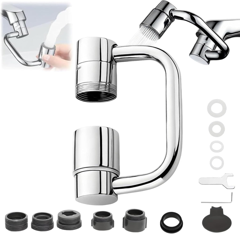 U Shape Faucet Extender – 360° Rotatable Sink Aerator, Universal Bathroom/Kitchen Faucet Attachment, Splash-Free & Dual-Mode Water Flow, Easy Install with Adapters(1)