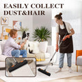 Pet Rubber Broom with 49inch Long Handle, Portable Detailing Lint Remover, Soft Push Broom for Fluff Carpet, Hardwood, Tile, Window (Black)