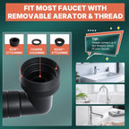 1440° Rotatable Faucet Extender - Universal Kitchen Sprayer, 2 Modes Splash Water Aerator, 1080°+360° Rotating Sink Faucet Aerator Extension, Swivel Faucet Adapter for Kitchen/Bathroom Black