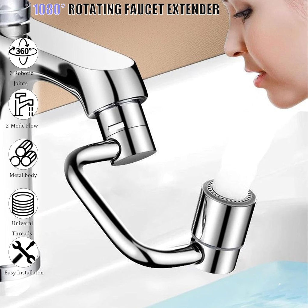 U Shape Faucet Extender – 360° Rotatable Sink Aerator, Universal Bathroom/Kitchen Faucet Attachment, Splash-Free & Dual-Mode Water Flow, Easy Install with Adapters(1)