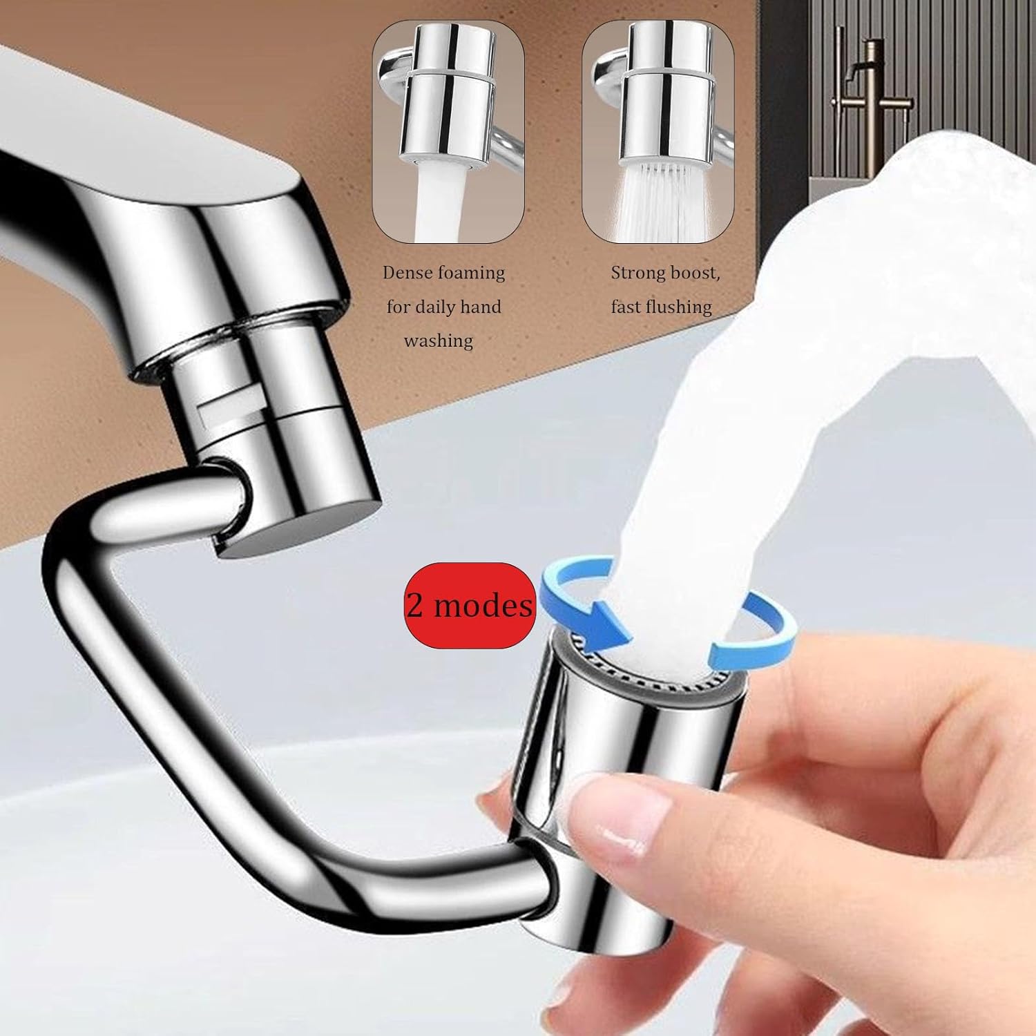 U Shape Faucet Extender – 360° Rotatable Sink Aerator, Universal Bathroom/Kitchen Faucet Attachment, Splash-Free & Dual-Mode Water Flow, Easy Install with Adapters(1)