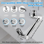 1440° swivel faucet extender, sink faucet aerator extender, swivel extendable filter, with 2 modes splash guard multi-functional universal mechanical arm suitable for kitchen/bathroom/toddlers
